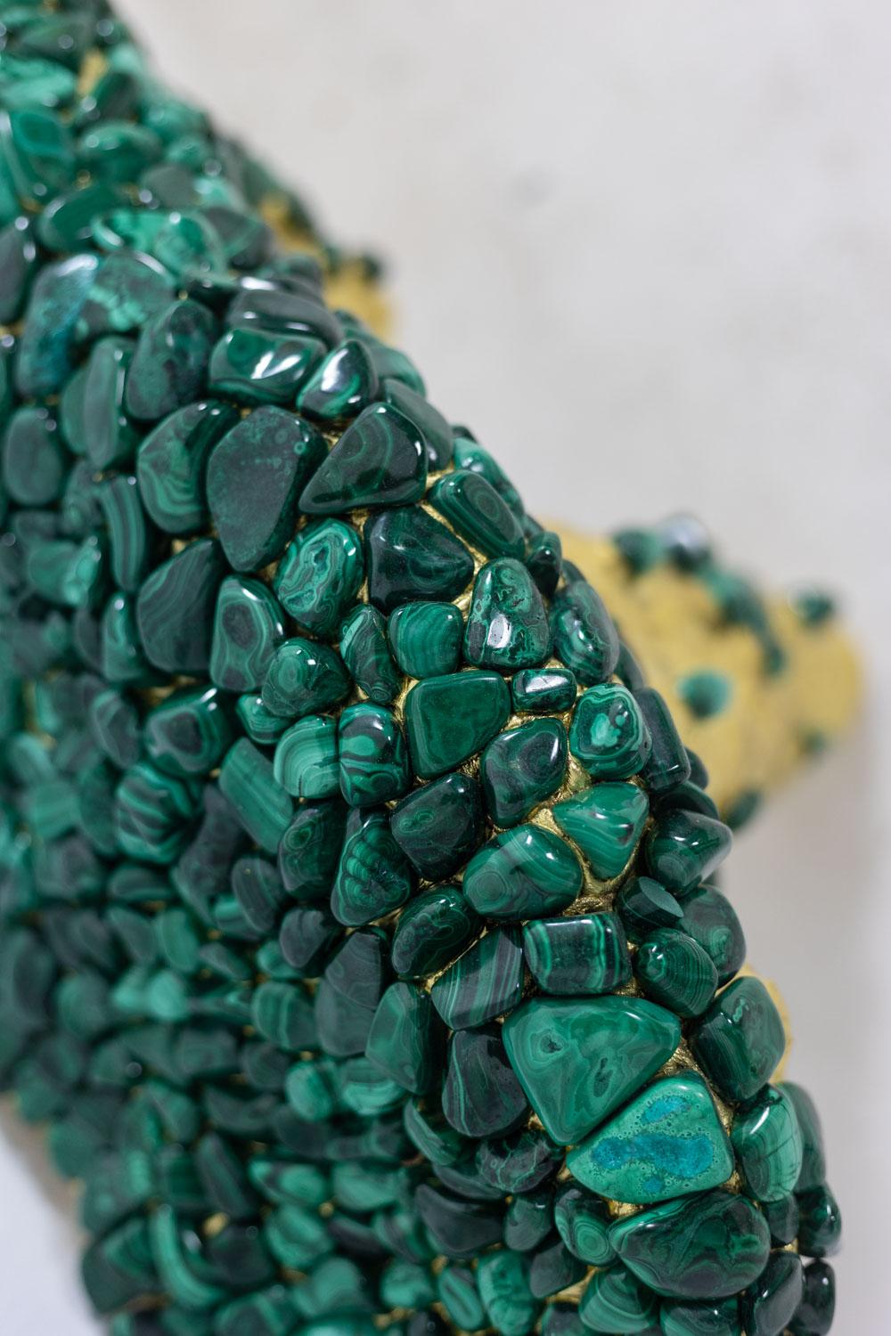 French Malachite console decorated with stalactites. Contemporary work. For Sale