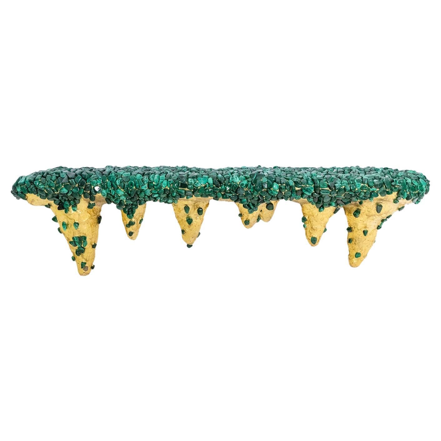 Malachite console decorated with stalactites. Contemporary work. For Sale