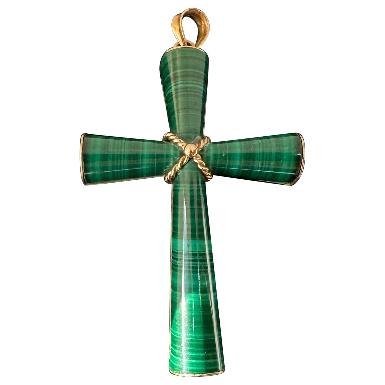 Malachit-Kreuz-Anhänger 14 Karat Gold Mary Lou Daves Antike Nachlass-Halskette