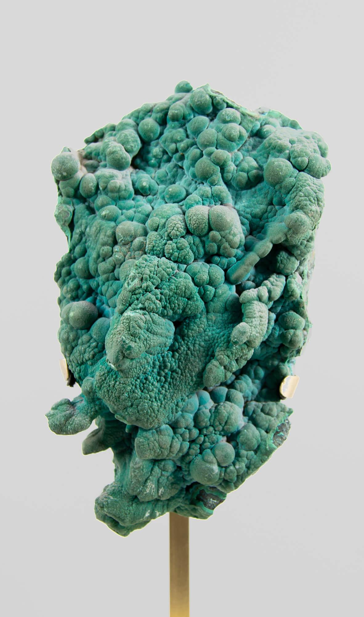 Preistorico Cristallo di malachite con supporto in ottone in vendita