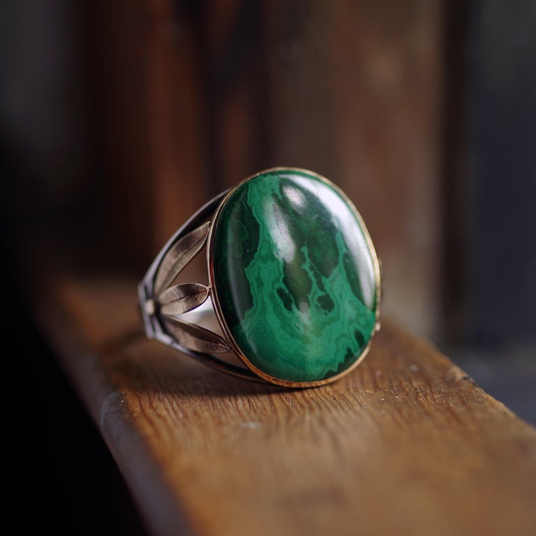 Cognate Green Malachite and Blue Lapis Golden Cuff Bracelet