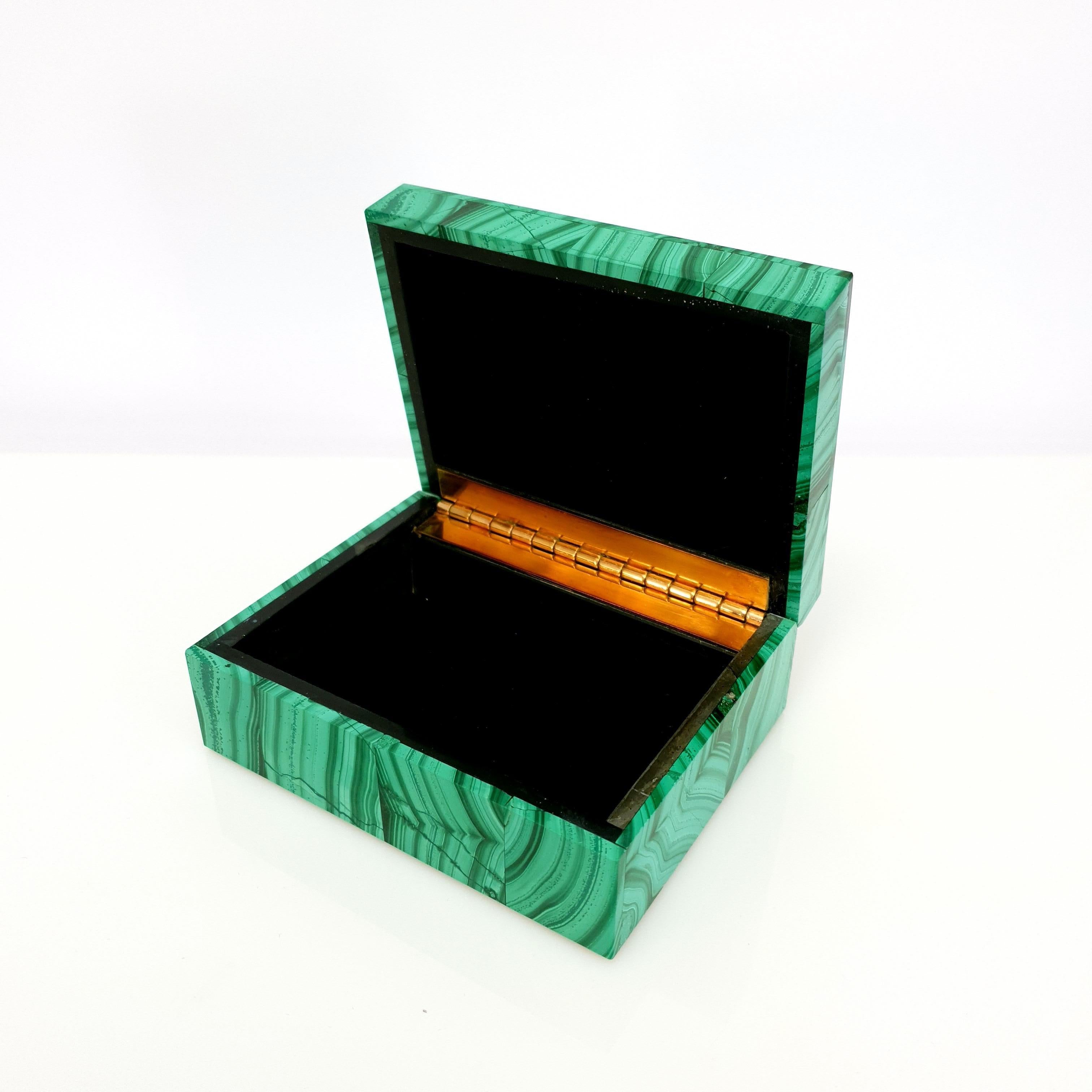 Malachite Decorative Jewelry Gemstone Box with Black Marble Inlay 4