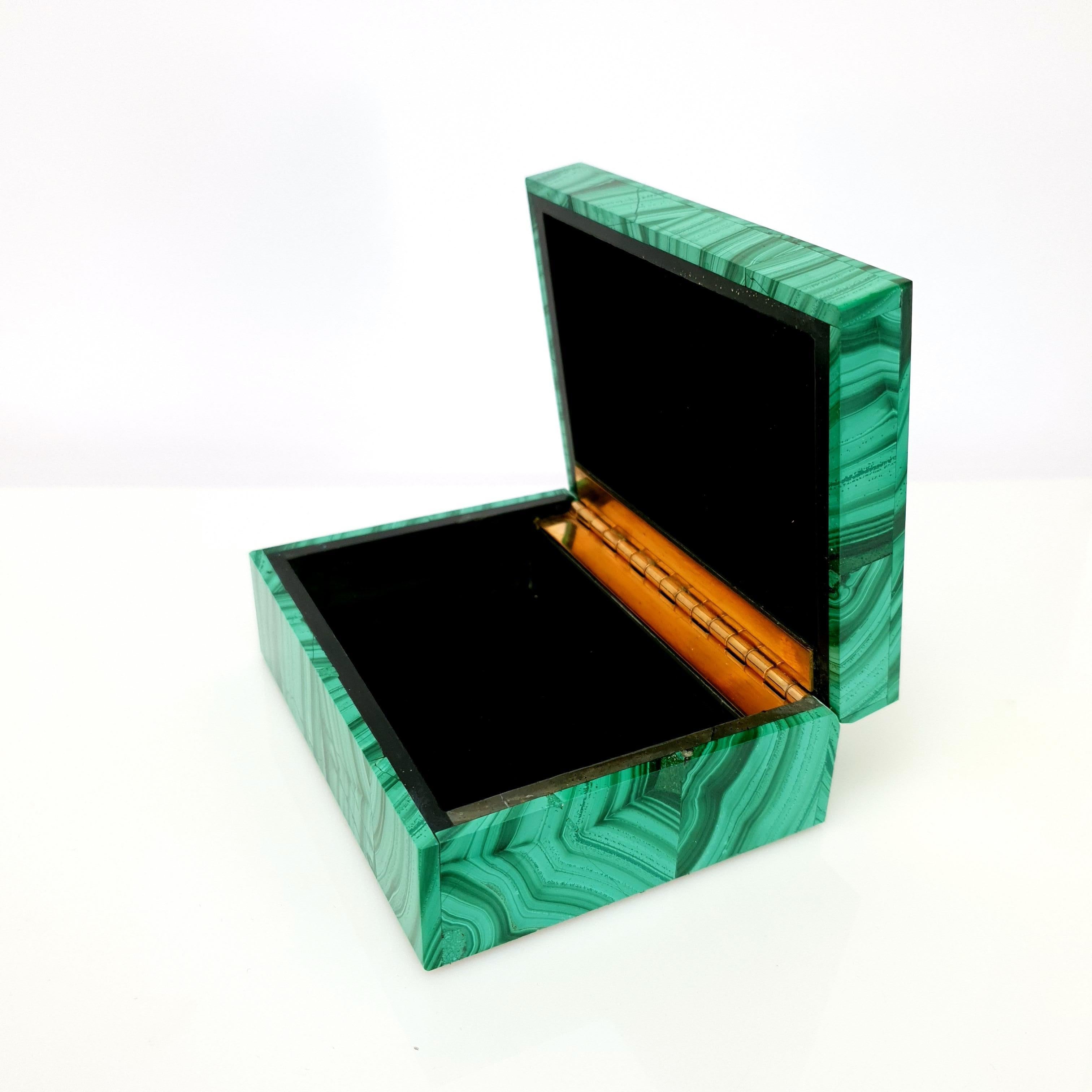 Malachite Decorative Jewelry Gemstone Box with Black Marble Inlay 5