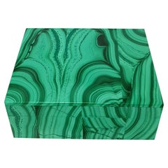 Malachite Decorative Jewelry Gemstone Box with Black Marble Inlay