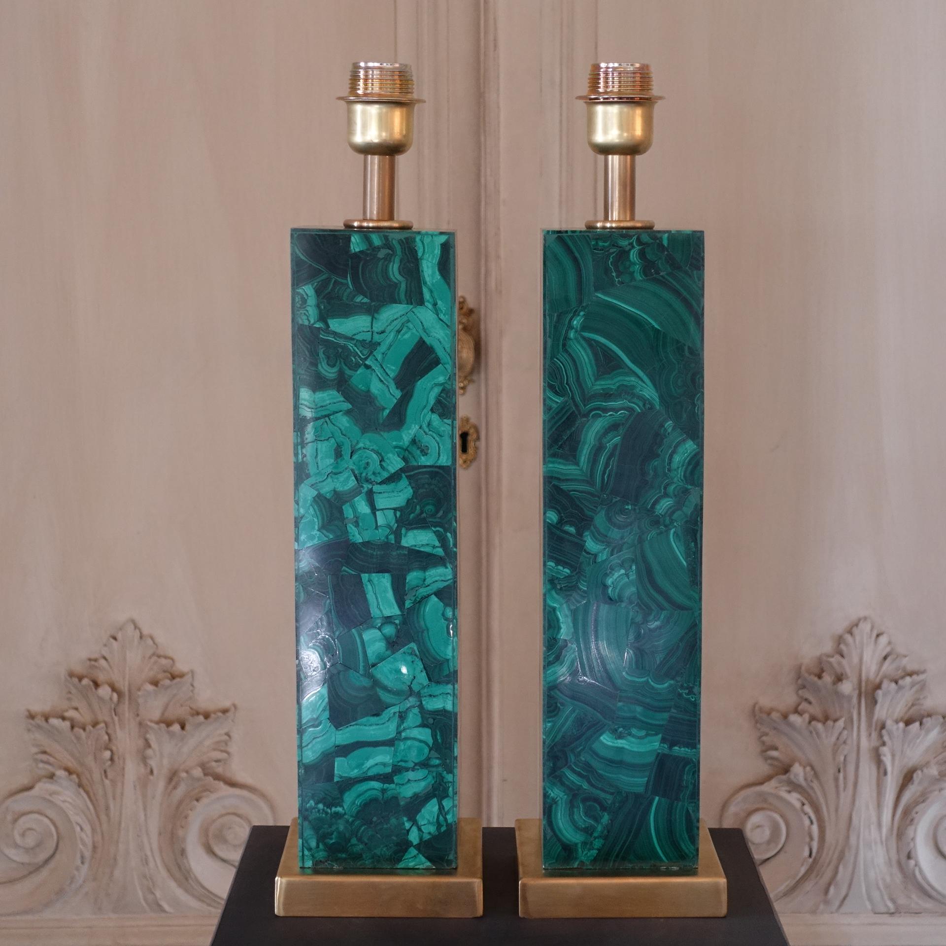 Malachite Decorative Table Lamp, Brass Details 4