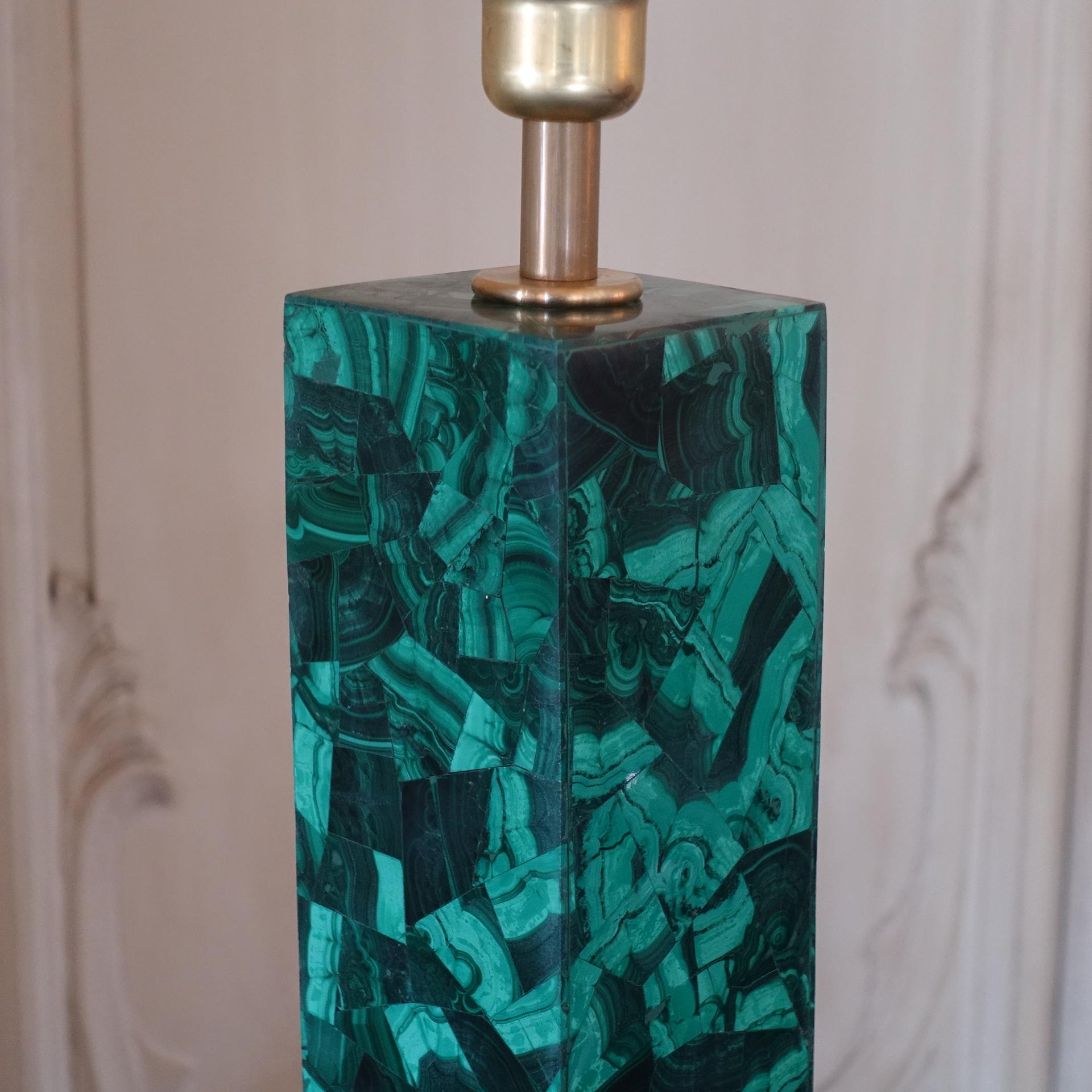 Malachite Decorative Table Lamp, Brass Details 5