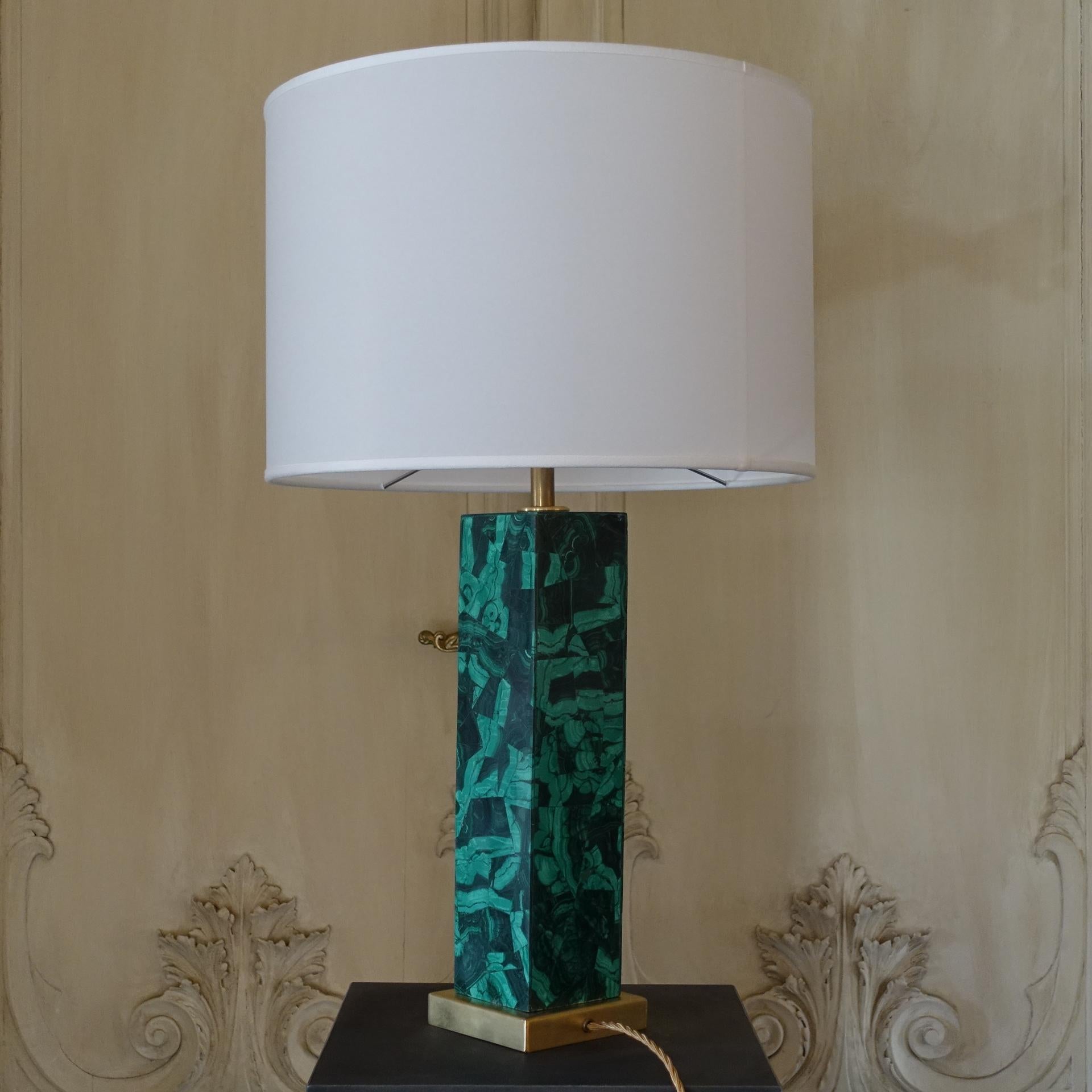 Italian Malachite Decorative Table Lamp, Brass Details