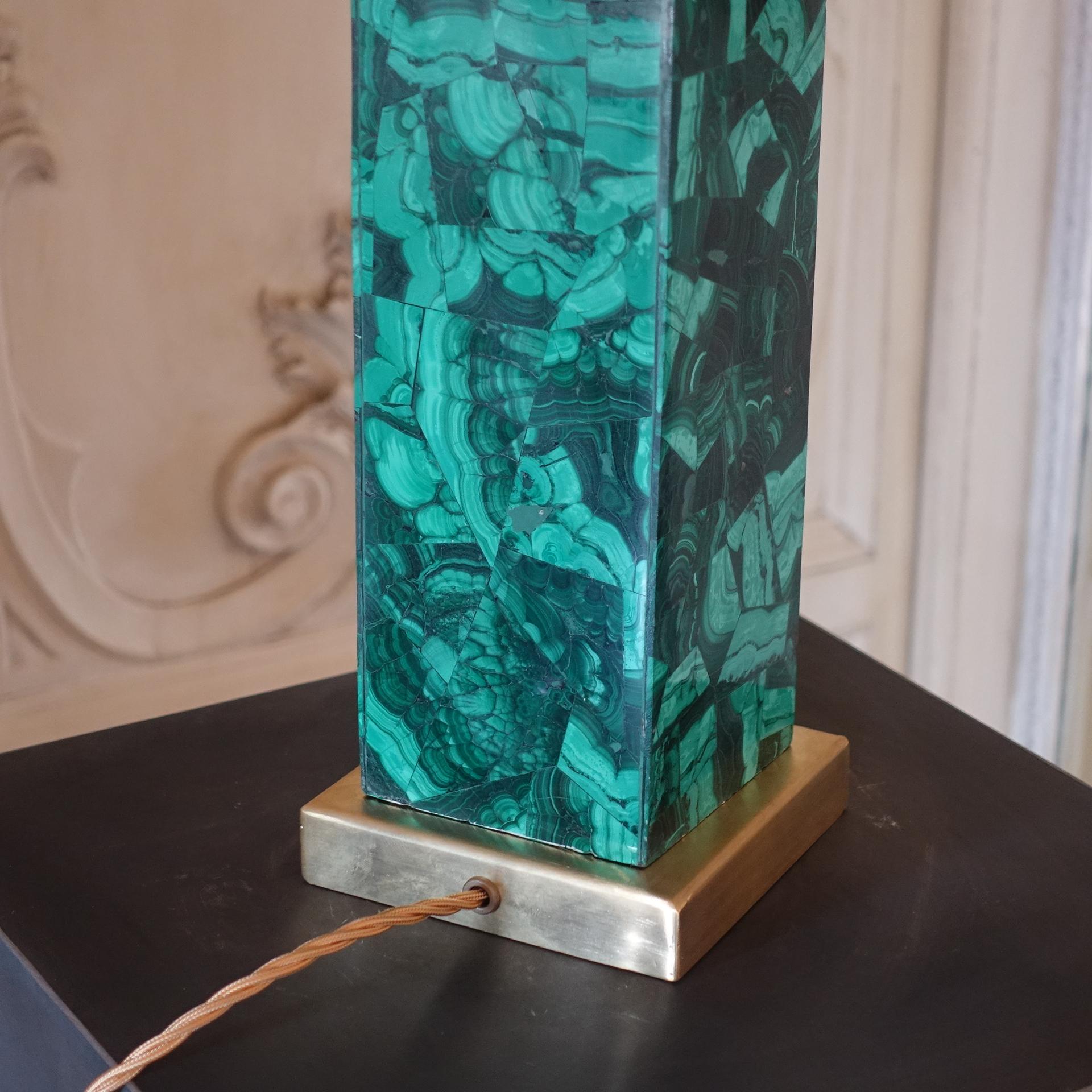 Malachite Decorative Table Lamp, Brass Details 1