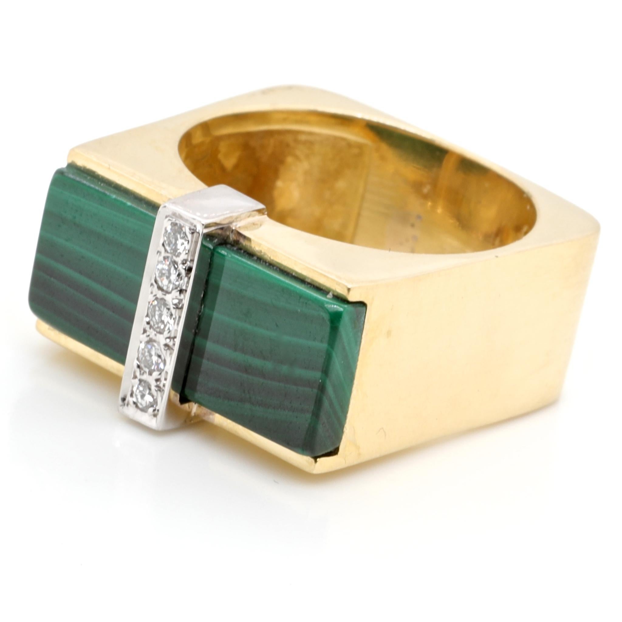 Modernist Malachite Diamond 14 Karat Gold Ring