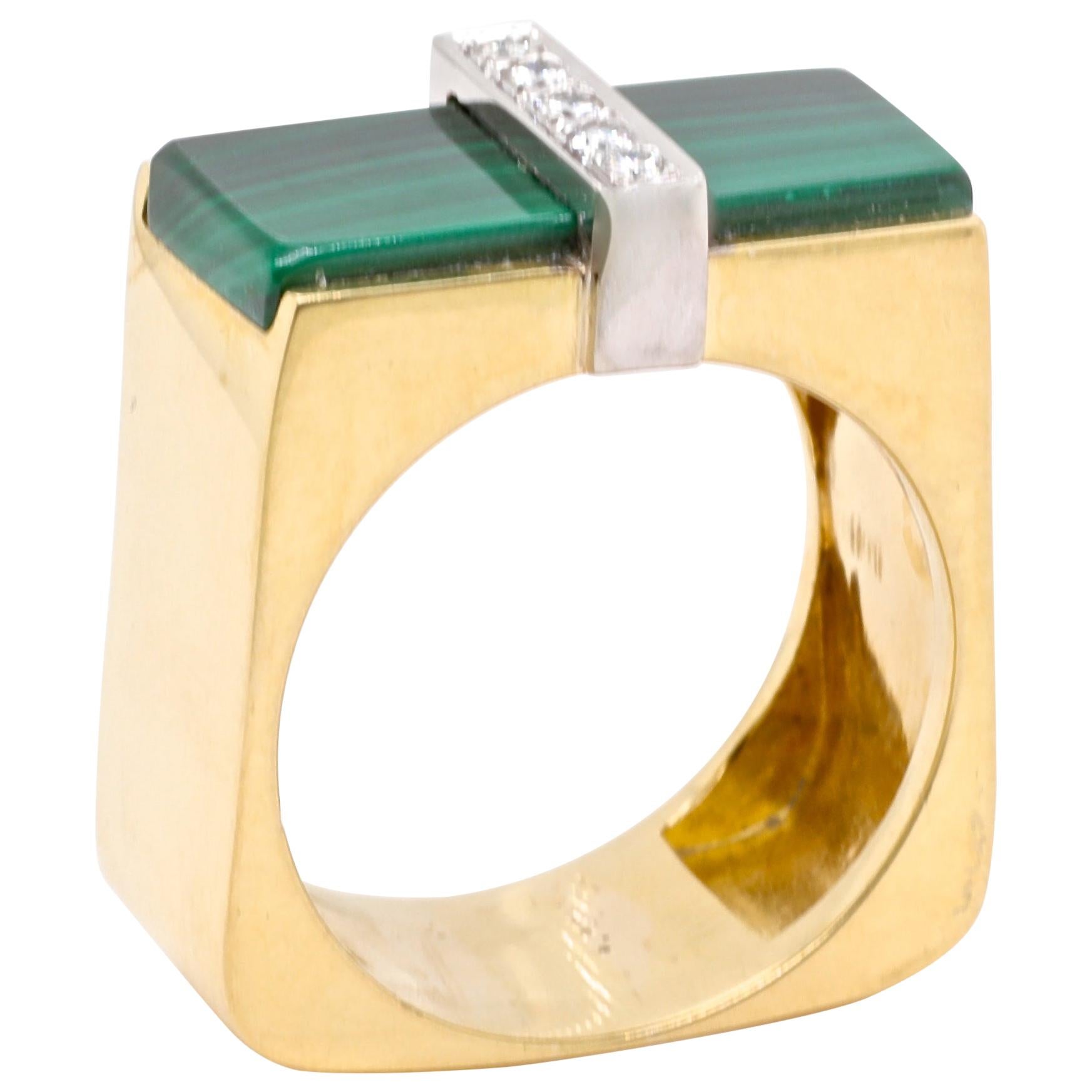 Malachite Diamond 14 Karat Gold Ring