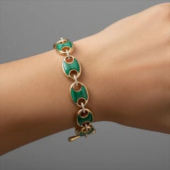Malachite Diamond 14K (or 18k upon request) Yellow Gold Clasp Link Bracelet