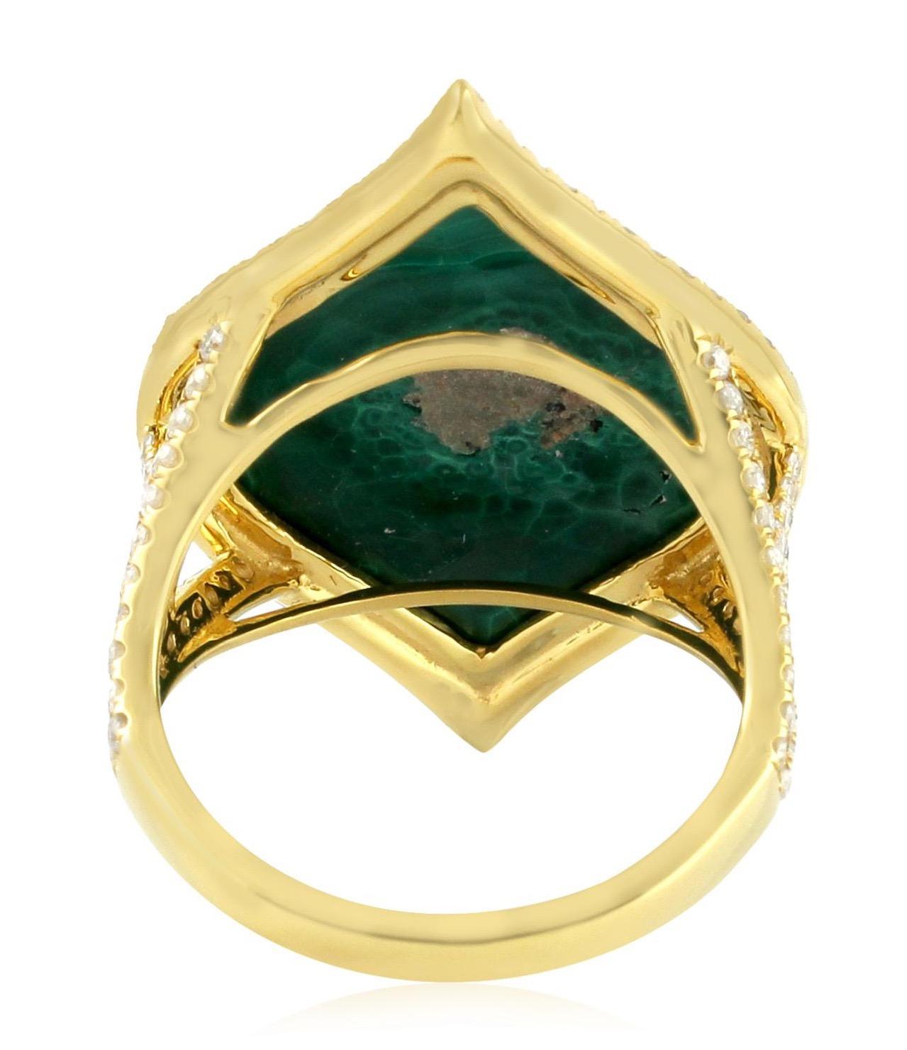 Contemporary Malachite Diamond 14 Karat Cocktail Ring For Sale