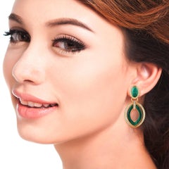 Meghna Jewels Malachite Diamond 14 Karat Gold Door Knocker Earrings