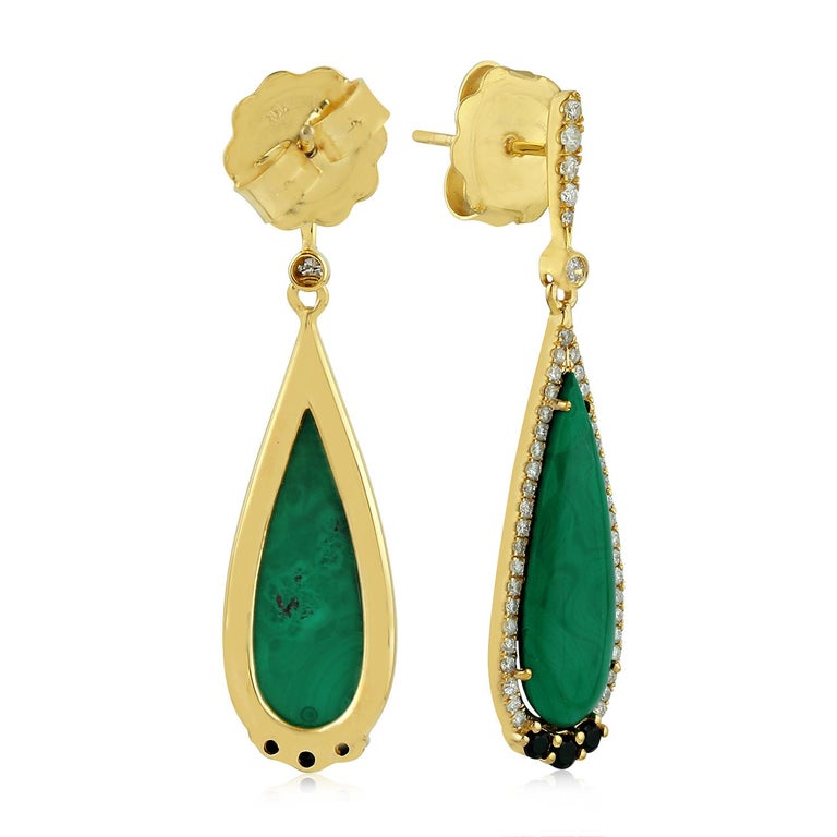 Malachite Diamond 18 Karat Gold Earrings For Sale at 1stDibs