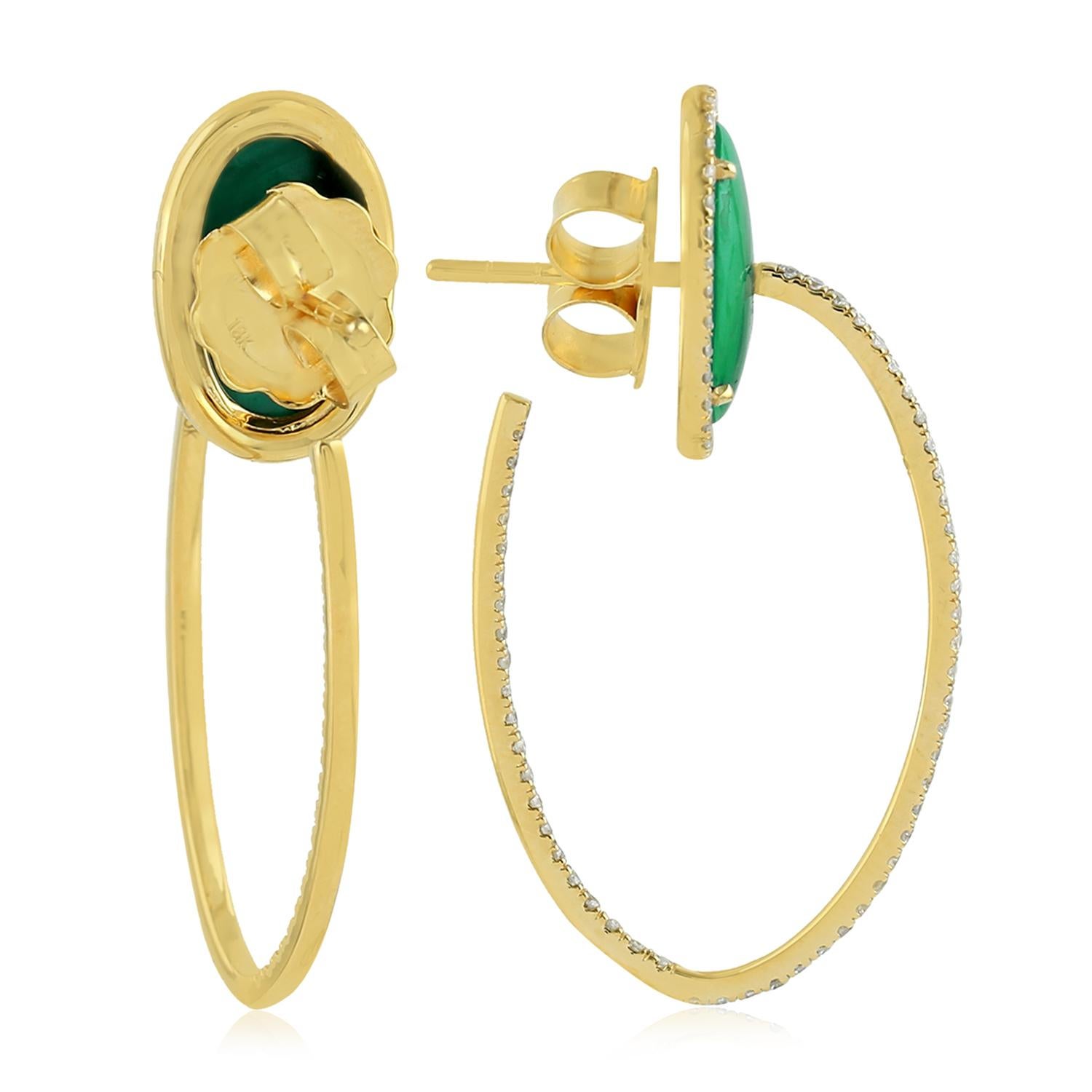 Contemporary Malachite Diamond 18 Karat Gold Hoop Earrings For Sale