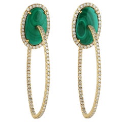 Malachite Diamond 18 Karat Gold Hoop Earrings