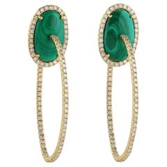 Boucles d'oreilles créoles en or 18 carats avec malachite et diamant