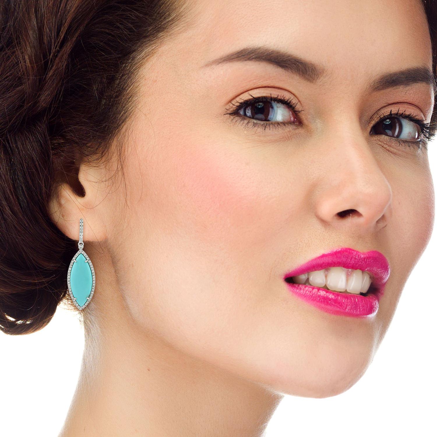 Malachite Diamond 18 Karat Gold Marquise Earrings In New Condition For Sale In Hoffman Estate, IL