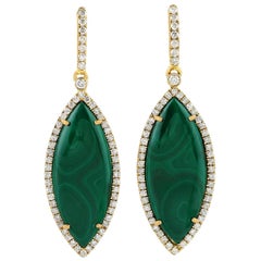 Malachite Diamond 18 Karat Gold Marquise Earrings