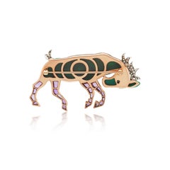 Malachite, Diamond, and Amethyst Retro Horse Brooch set in Gold
