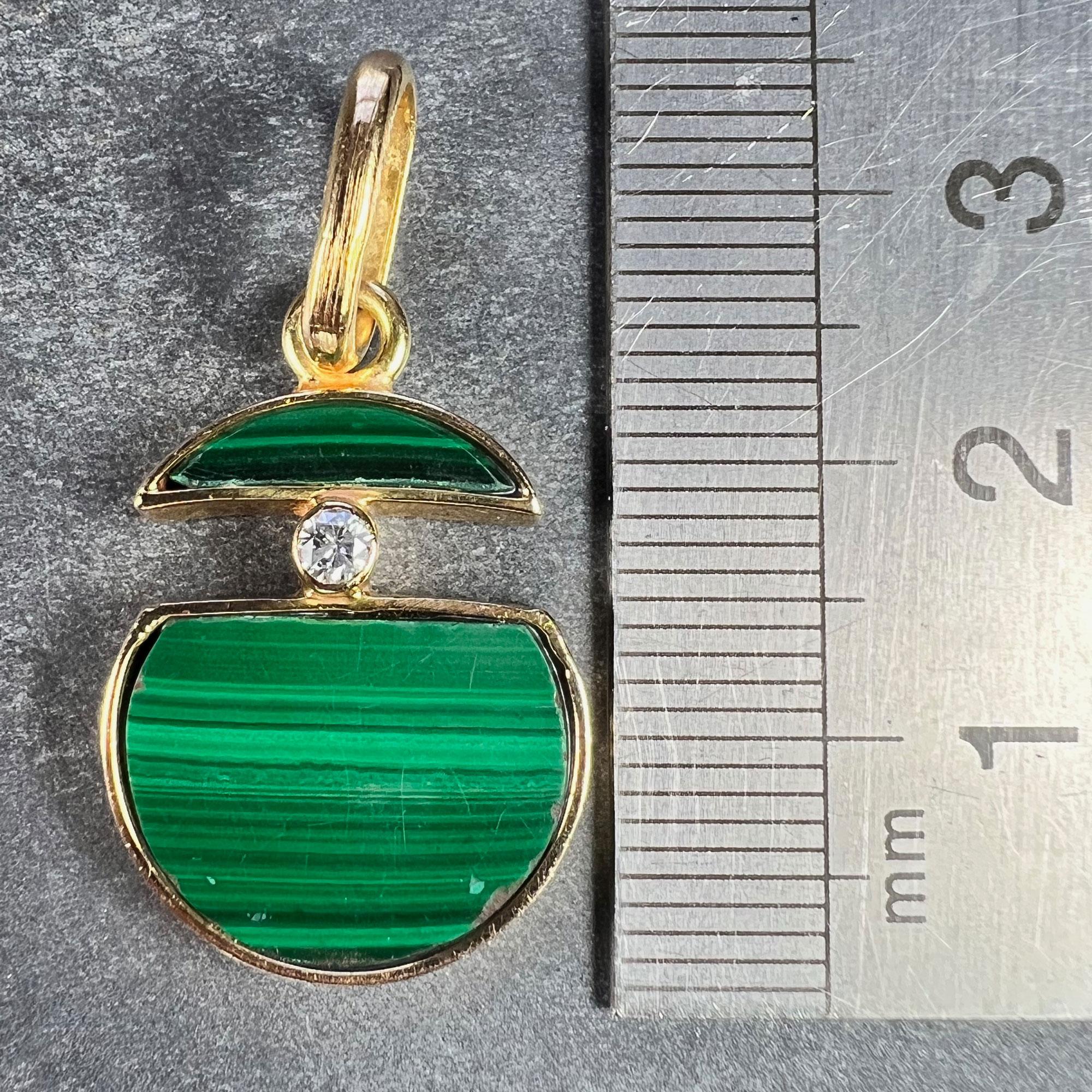 Malachite Diamond Split Circle 18K Yellow Gold Pendant For Sale 5