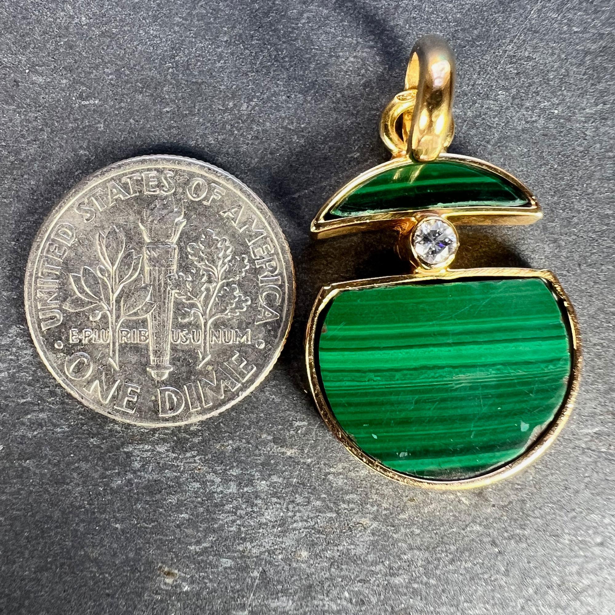 Malachite Diamond Split Circle 18K Yellow Gold Pendant For Sale 6