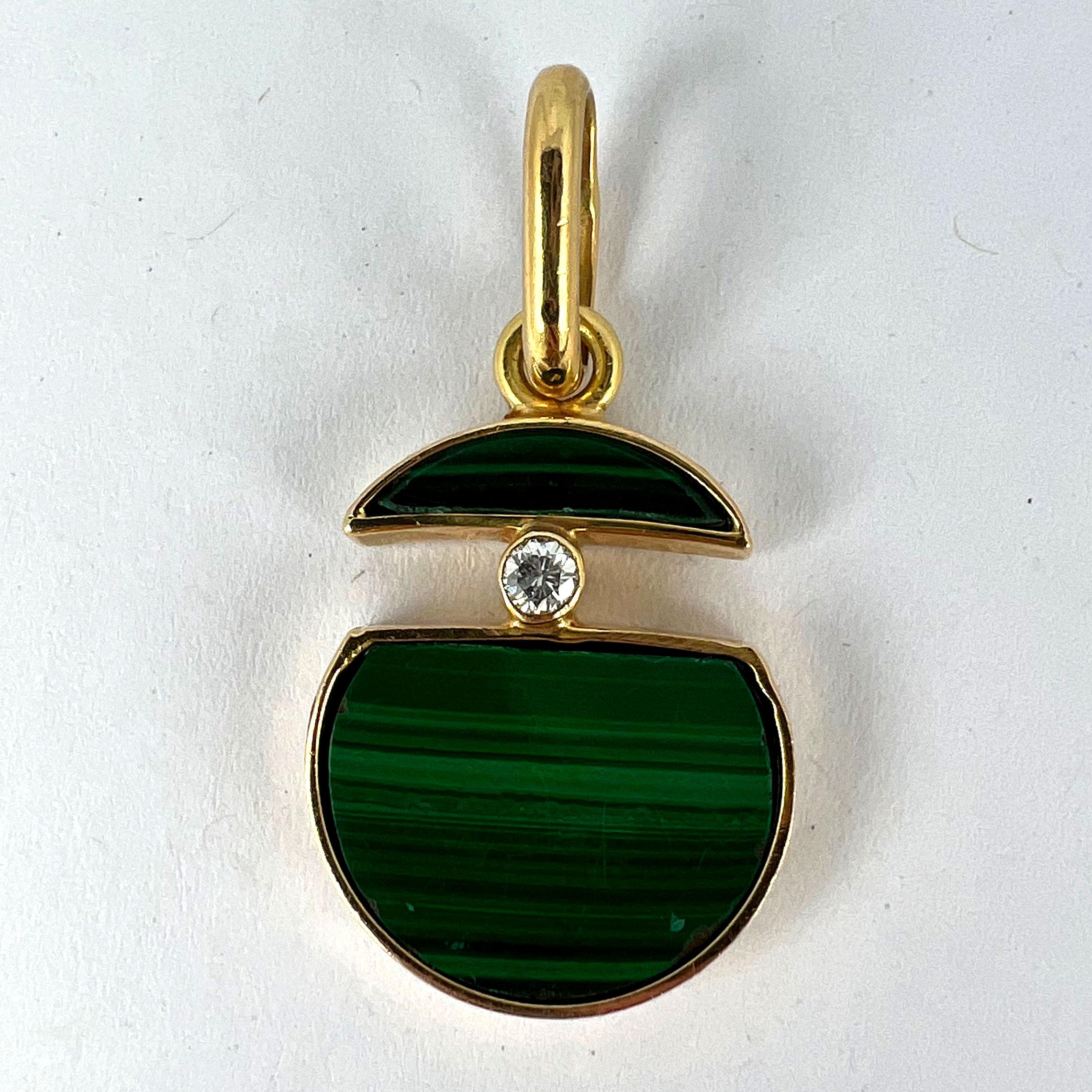 Malachite Diamond Split Circle 18K Yellow Gold Pendant For Sale 7