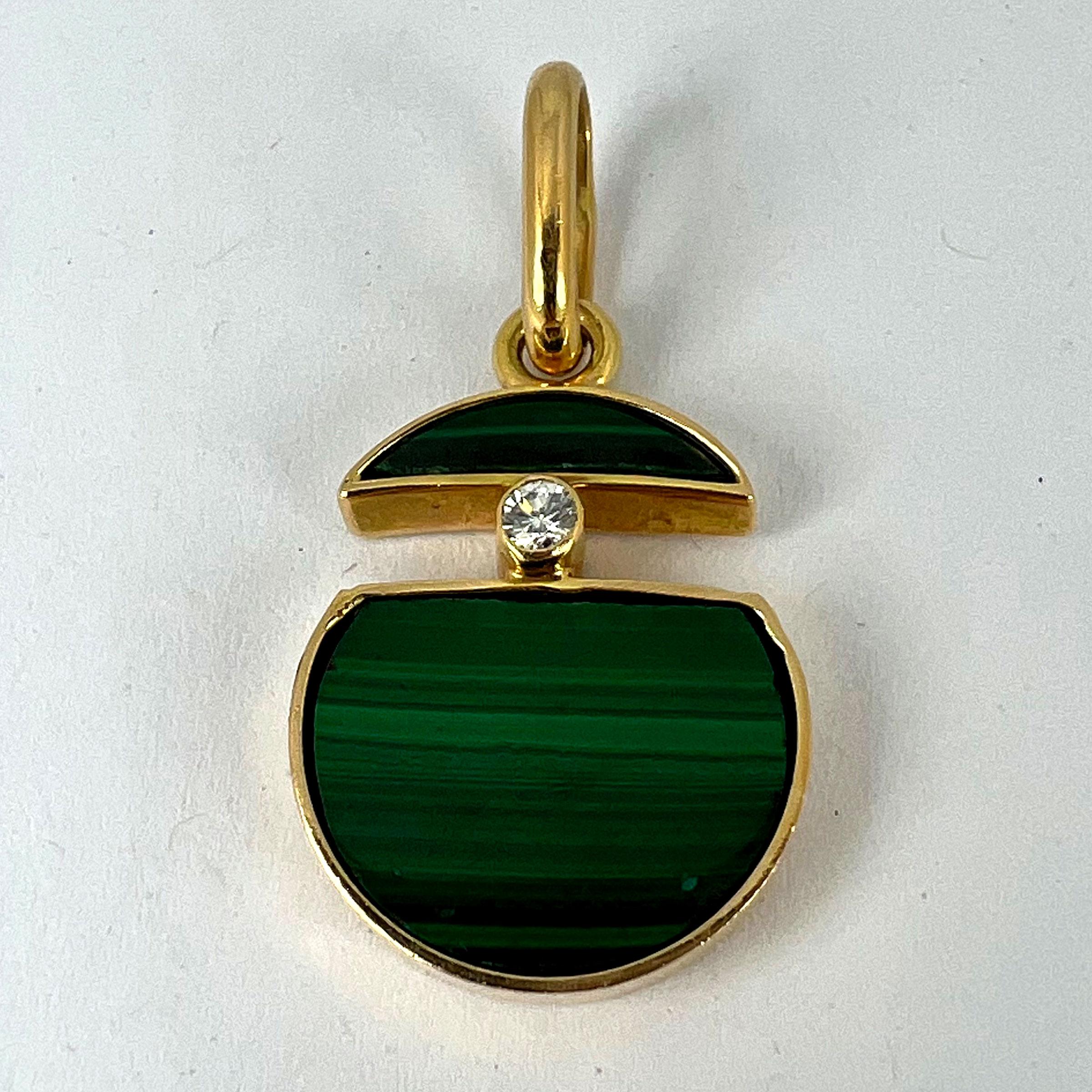 Malachite Diamond Split Circle 18K Yellow Gold Pendant For Sale 8