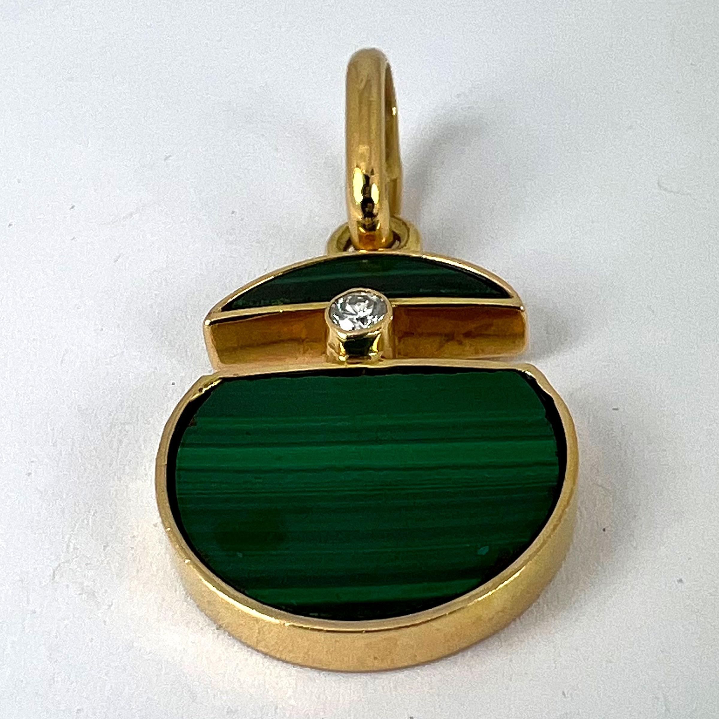 Pendentif en or jaune 18K Malachite Diamant Cercle fendu en vente 9