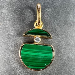 Malachite Diamond Split Circle 18K Yellow Gold Pendant
