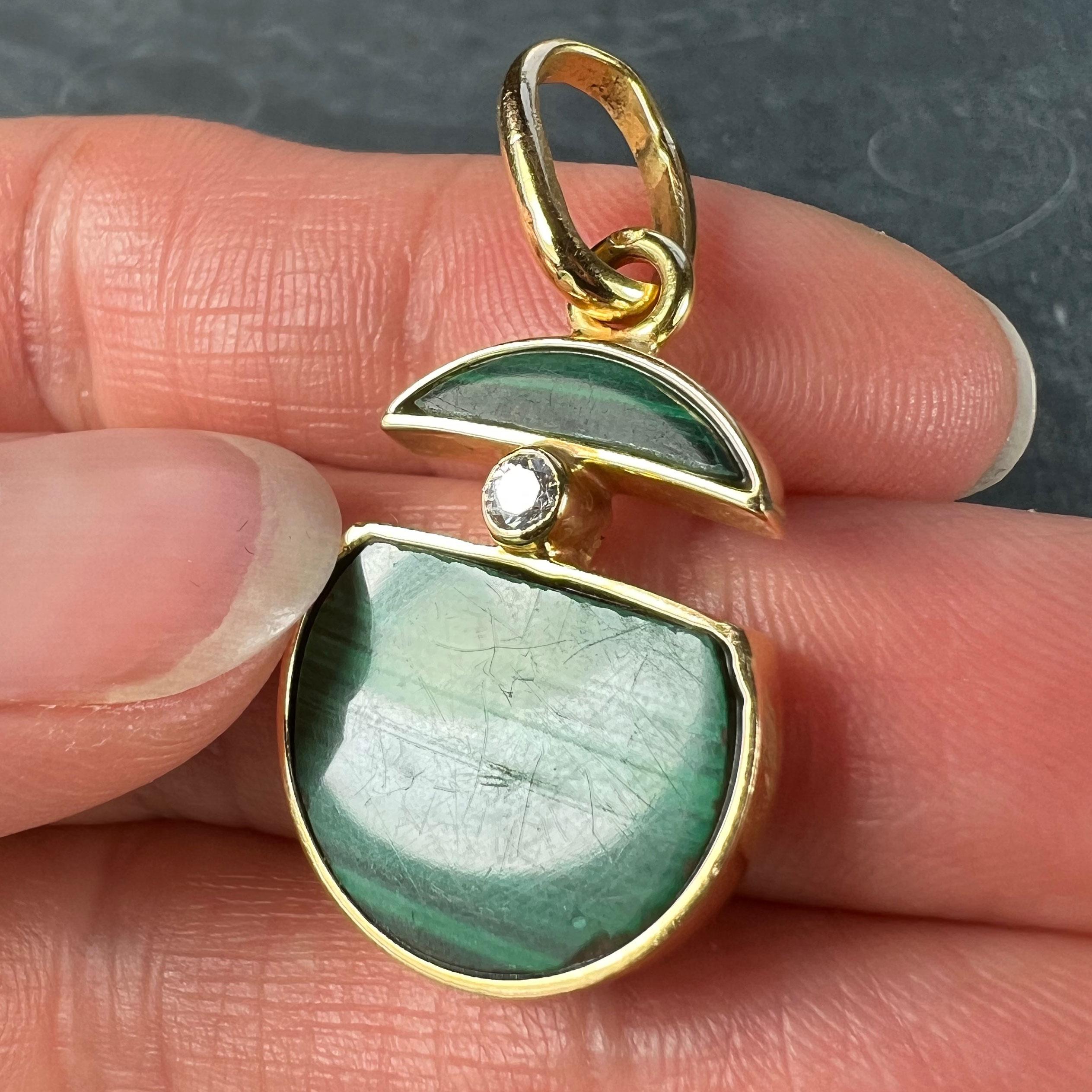 Pendentif en or jaune 18K Malachite Diamant Cercle fendu en vente 1