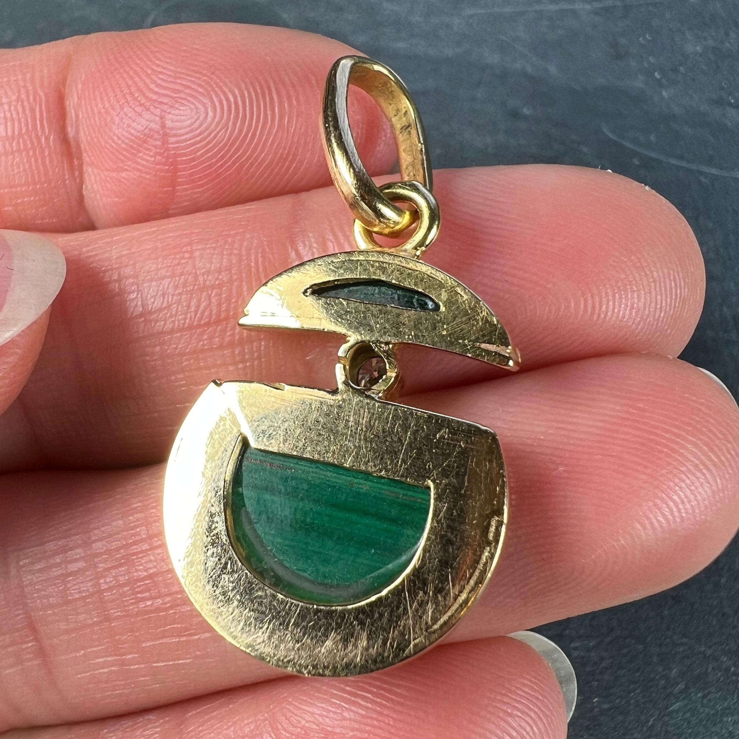 Malachite Diamond Split Circle 18K Yellow Gold Pendant For Sale 4