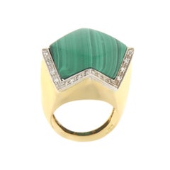 Malachite Diamonds 18 Karat Yellow Gold Cocktail Ring