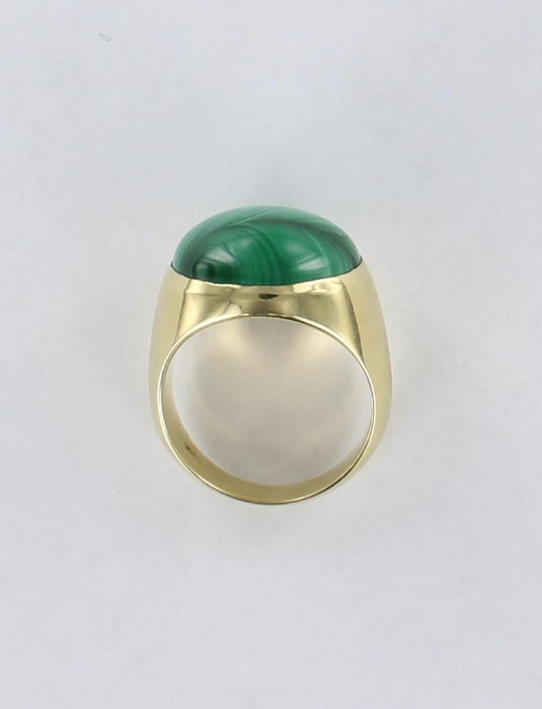 Contemporary Malachite Dome Ring in 14 Karat Yellow Gold
