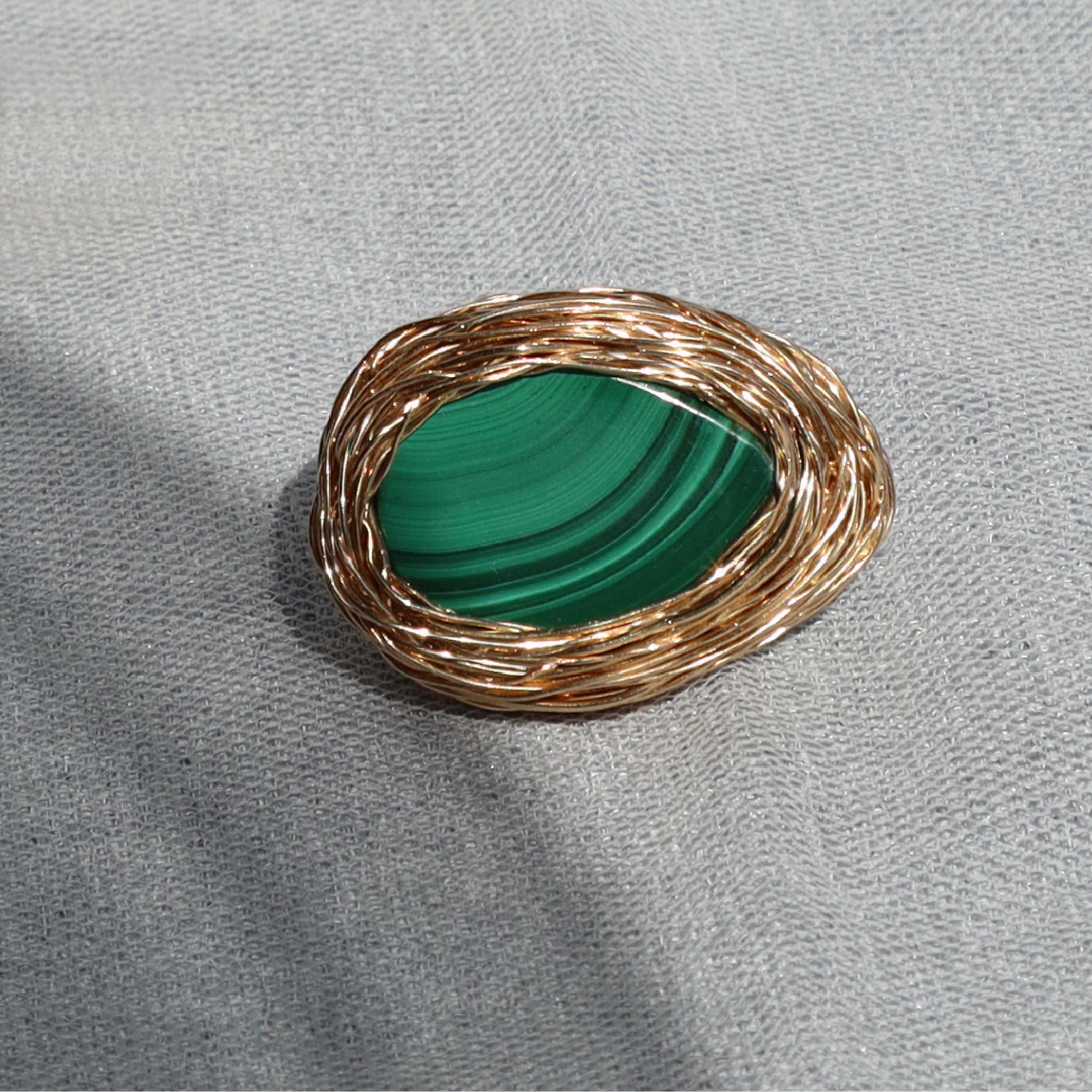 Malachite Drop Shaped Embrace Cocktail Ring in 14 K Yellow Gold F. by the Artist For Sale 6