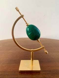 Malachite Egg on Brass Display Stand
