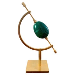 Malachite Egg on Brass Display Stand