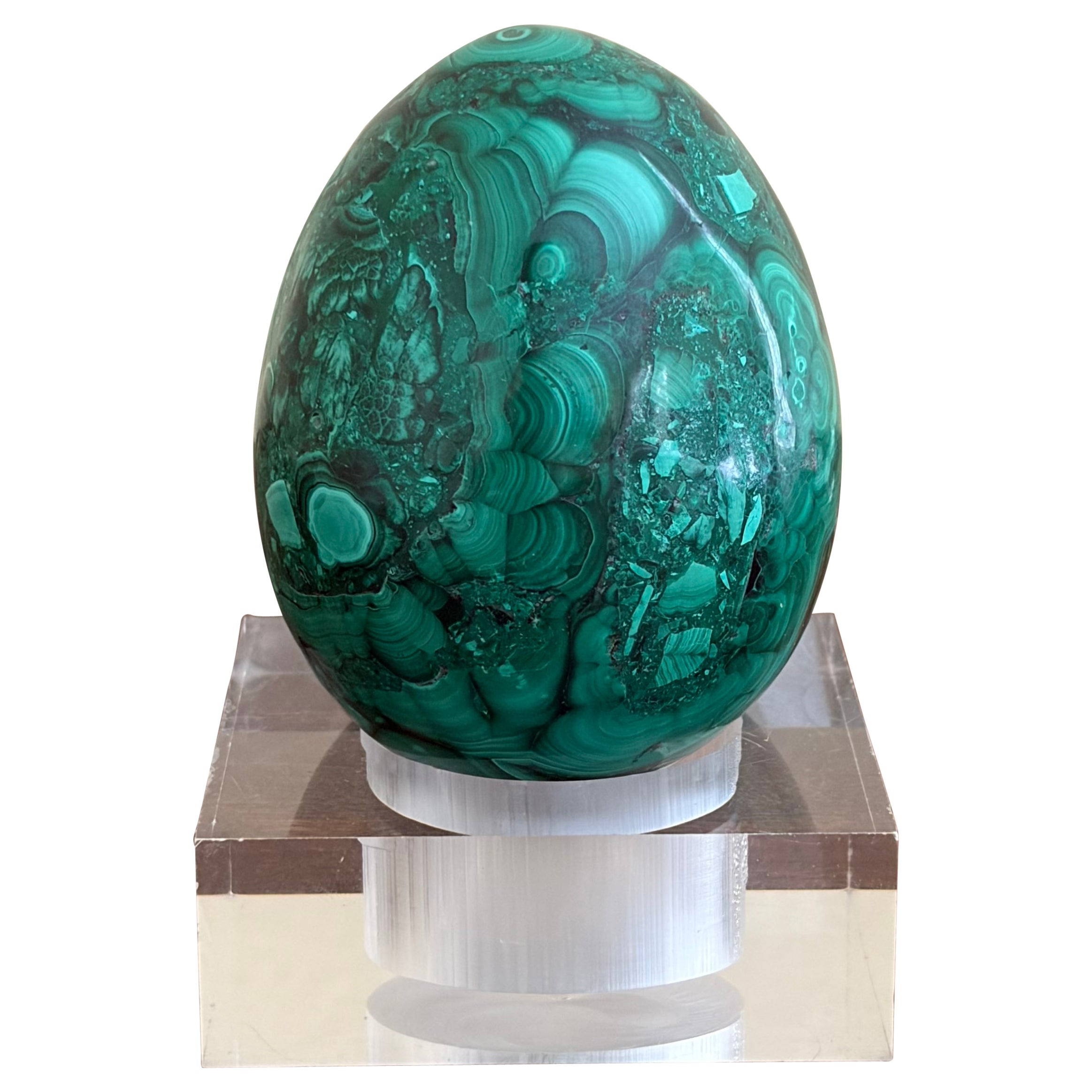 Malachite Egg on Lucite Stand