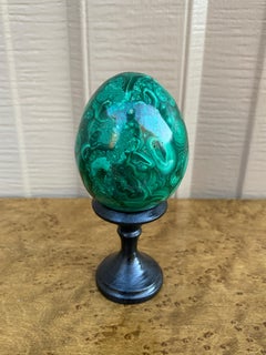 Malachite Egg on Wooden Stand