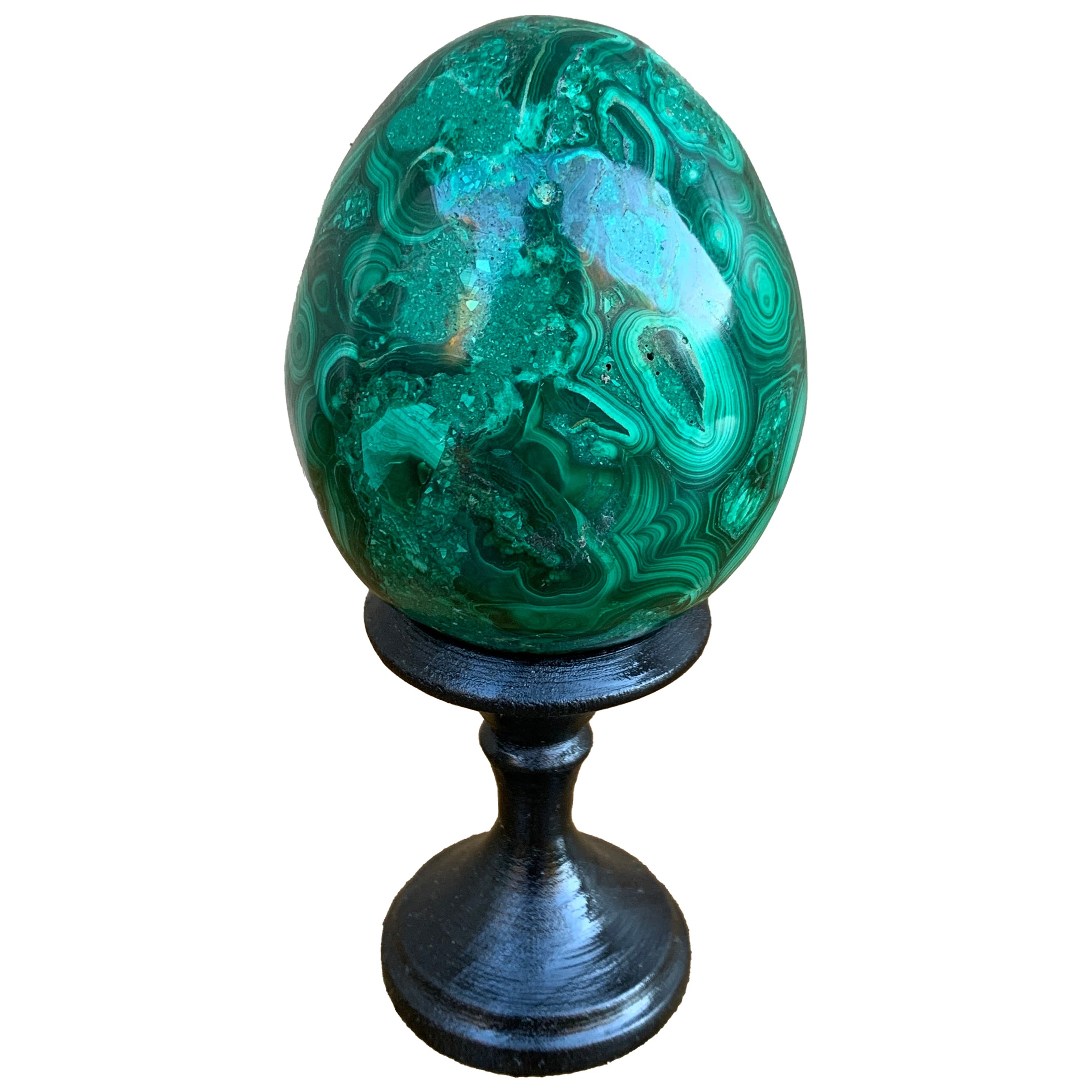 Malachit-Ei auf Holzständer