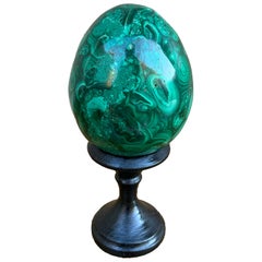 Malachite Egg on Wooden Stand