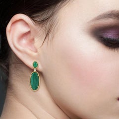 Malachite Emerald Diamond 18 Karat Gold Earrings