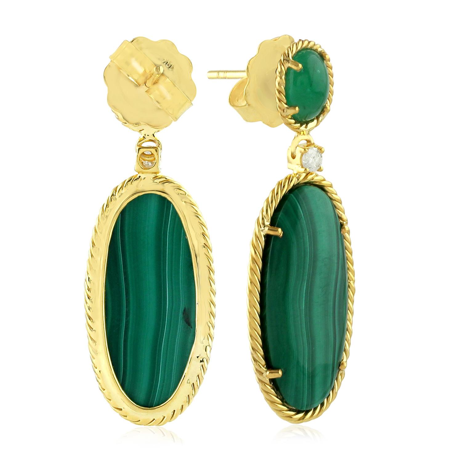 Malachit-Smaragd-Diamant-Ohrringe aus 18 Karat Gold (Moderne) im Angebot