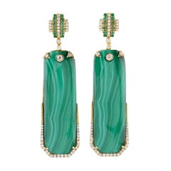 Malachite Emerald Diamond 18 Karat Gold Earrings