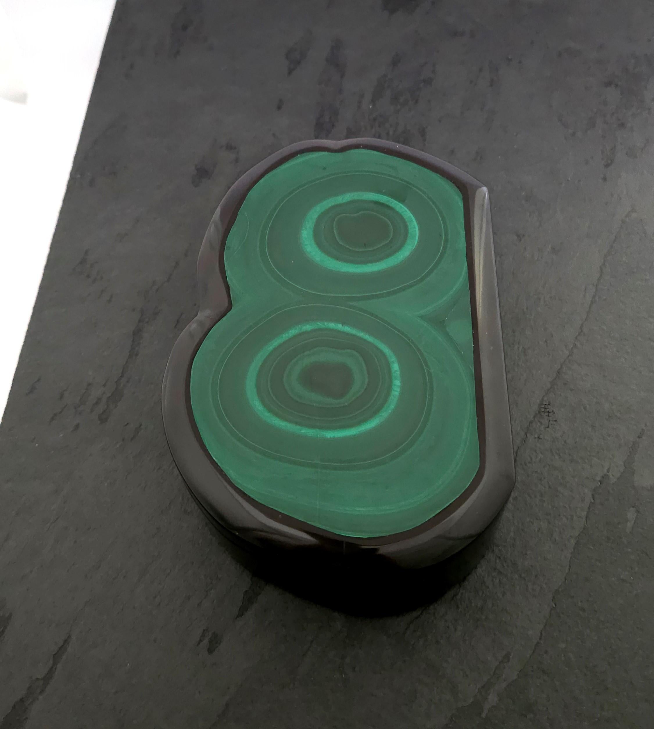 Oeil de malachite Boîte à bijoux décorative en pierres précieuses en vente 5