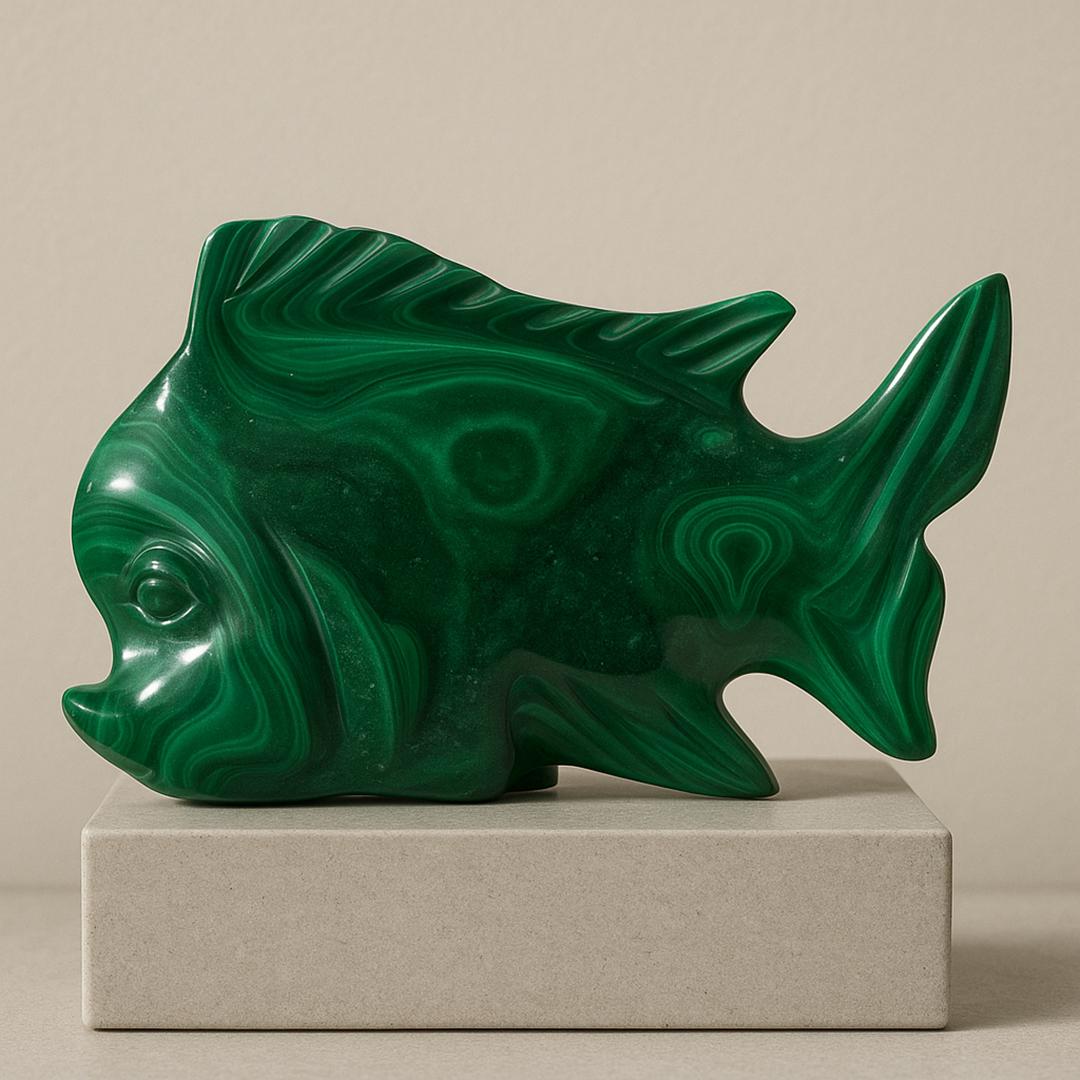 Malachite Vero pesce di malachite intagliato a mano // 272 grammi in vendita