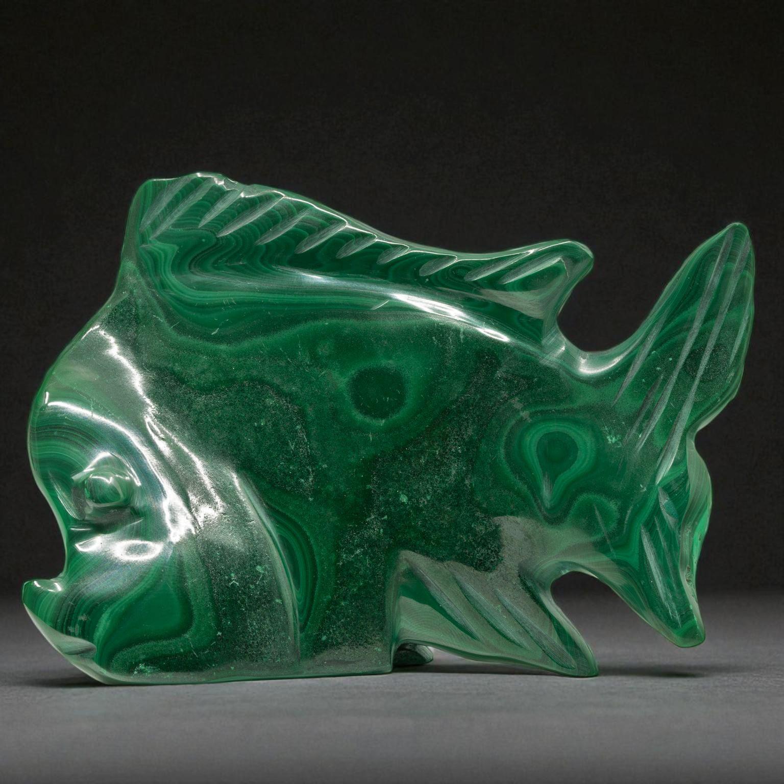 Vero pesce di malachite intagliato a mano // 272 grammi in vendita 1