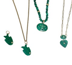 MALACHITE FISH PENDANT with DIAMOND Eye, and 14K GOLD