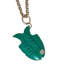 MALACHITE FISH PENDANT with DIAMOND Eye, and 14K GOLD