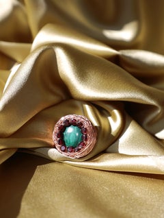 Malachite & Garnet One-Of-a-Kind Unique Artist Cocktail Ring 14 K Rose Gold F